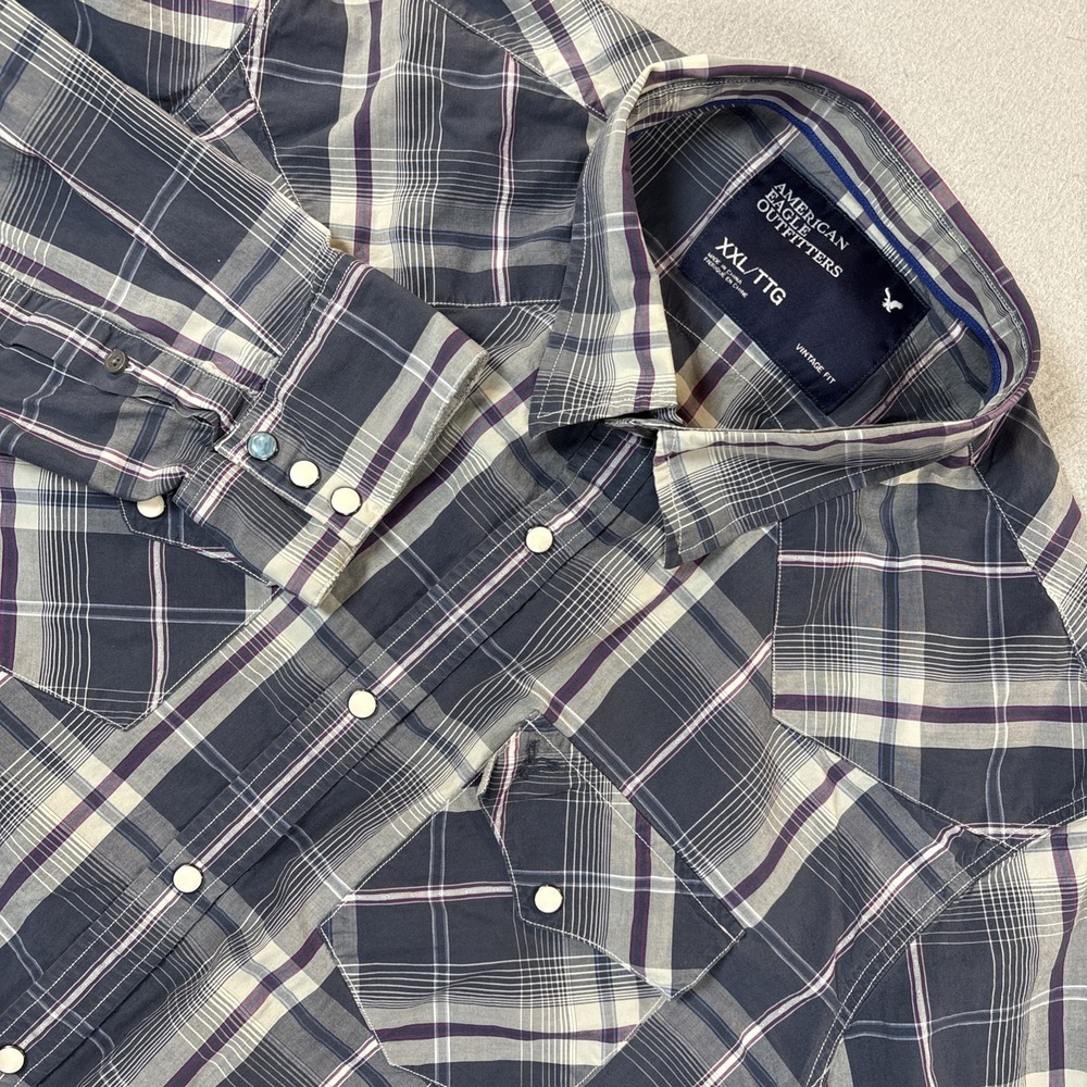 American Eagle Outfitters Men Pearl Snap Long‎ Sleeve Shirt XXL Vintage Fit